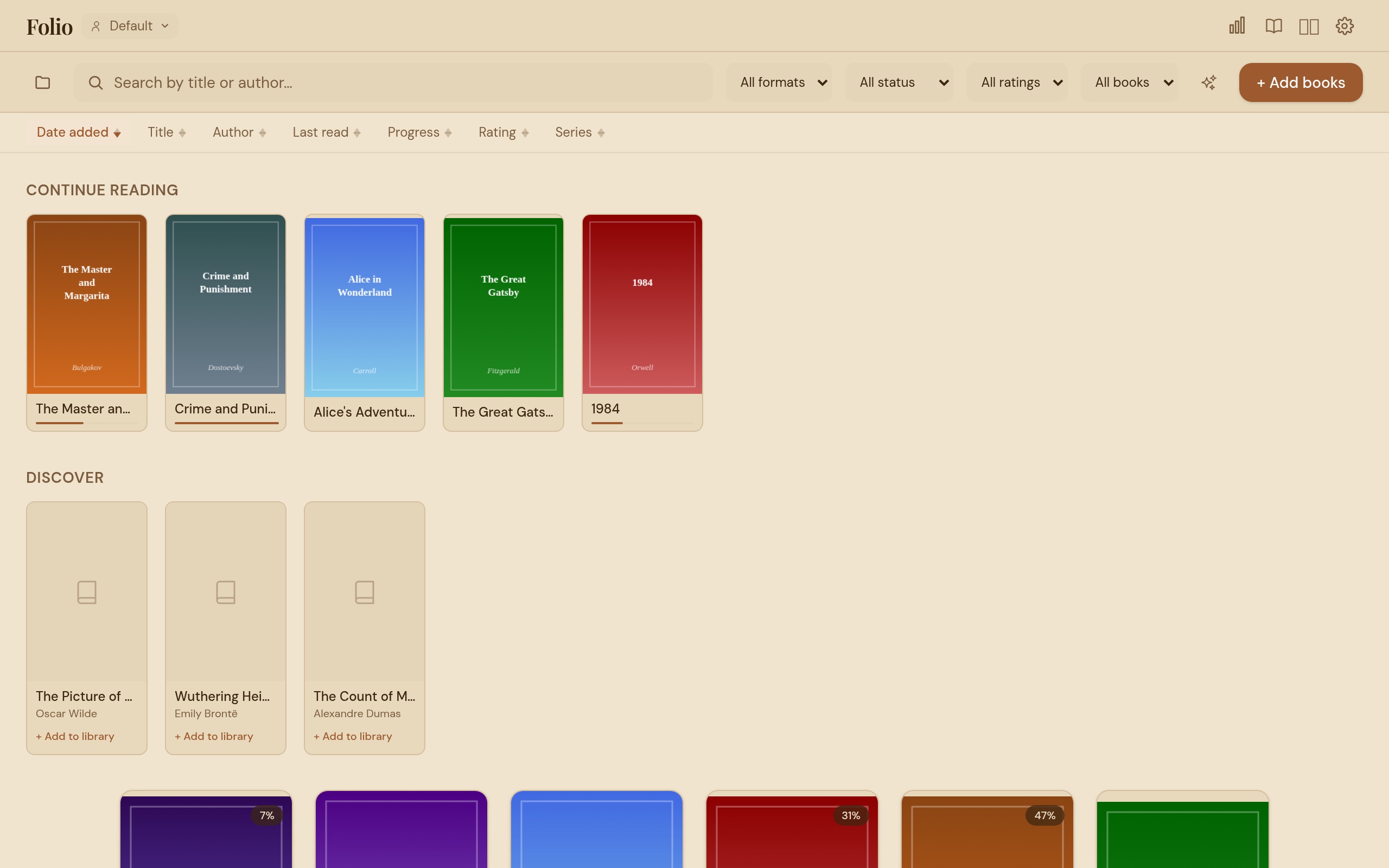 Carrel library in sepia theme with warm parchment tones