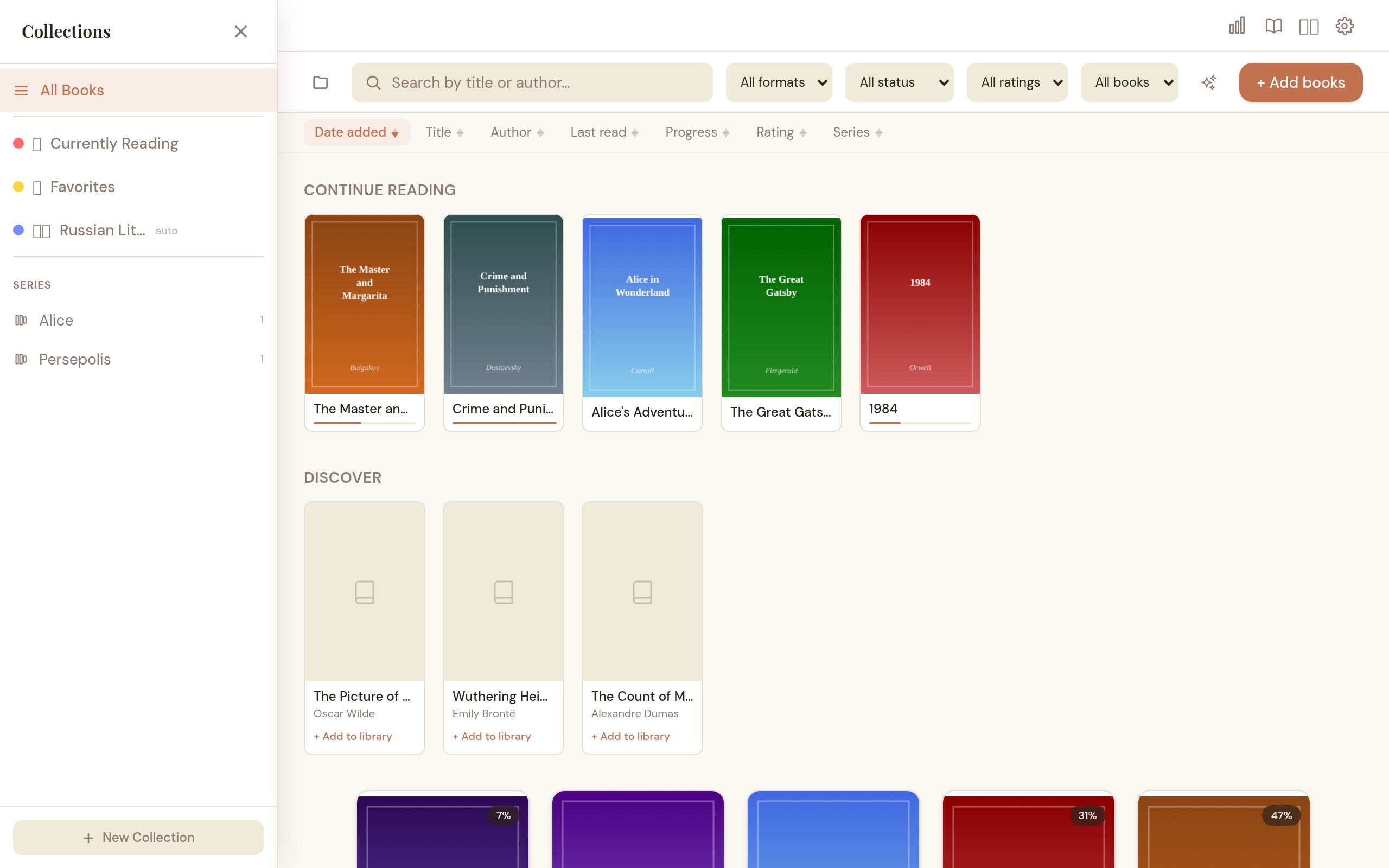 Collections sidebar showing manual and automated collections with book counts