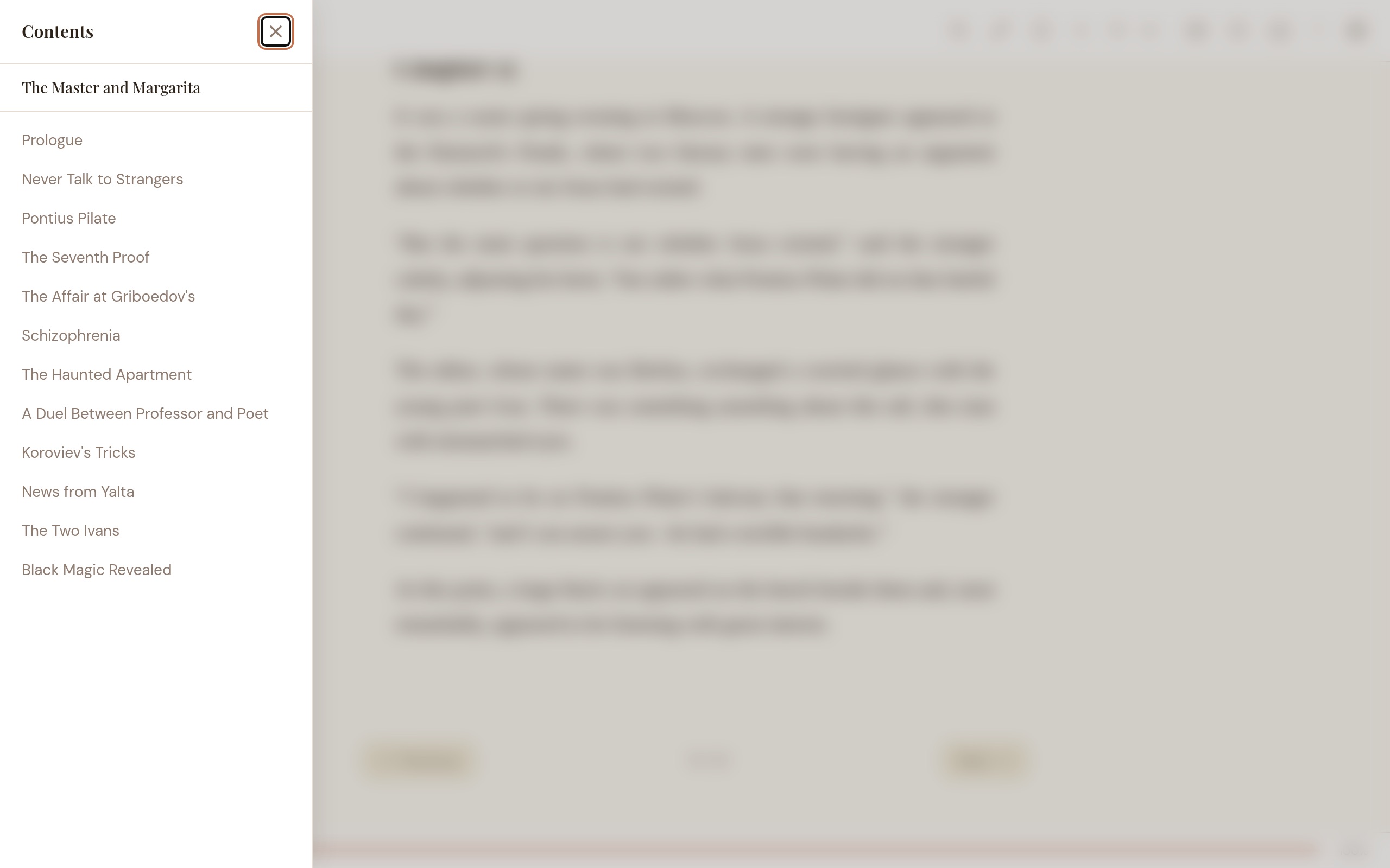 Table of Contents sidebar showing a hierarchical chapter list